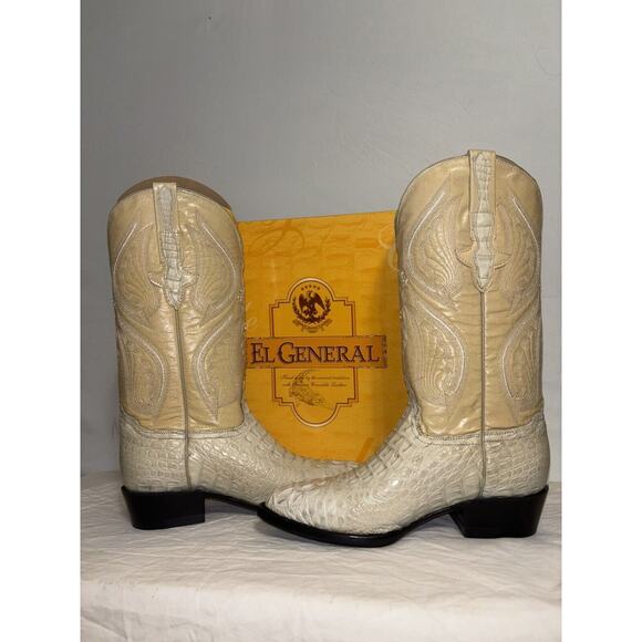 El General Cowboy Boots‎ Ivory Leather Embroidered Horn Back Leather Mens Size 6 main image 9